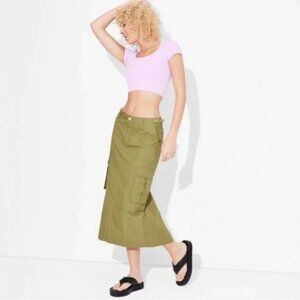 wild fable Midi Cargo Skirt Army Green Size XS NWT
